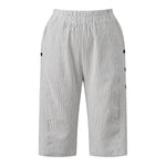 2026 Summer Women Striped Capris Casual Stylish Elastic Waist Side Button Straight-leg Pants Daily Cropped Trousers