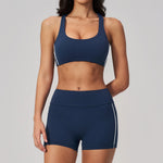 Quick Drying Shaved Tight Yoga Suit for Women Color Contrast Slim Sports Bra High Waist Shorts Running Fitness Suits Tracksuit