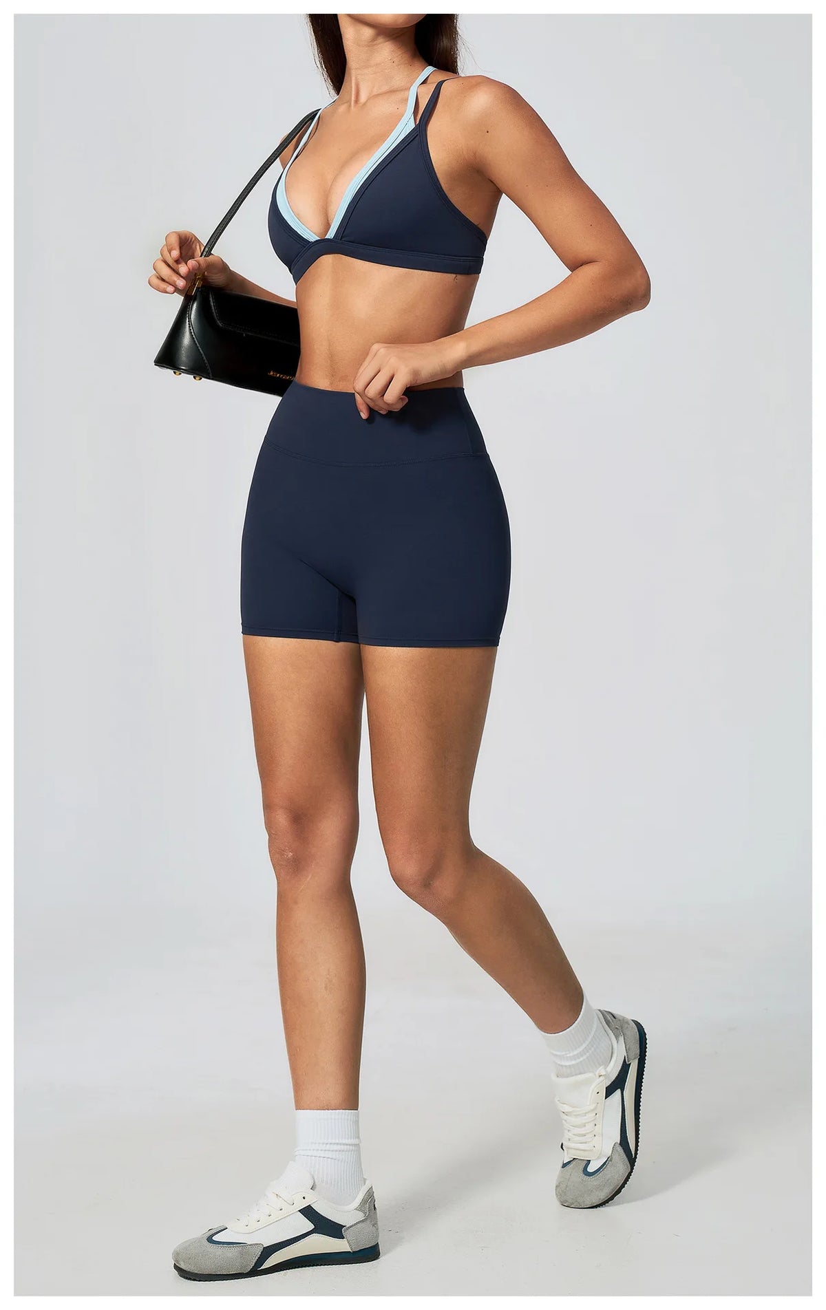 Women 2PCS Yoga Suit Double Strap Shockproof Sports Bra High Waist Tigh Short Fitness Suit Gym Running Leggings Tracksuits