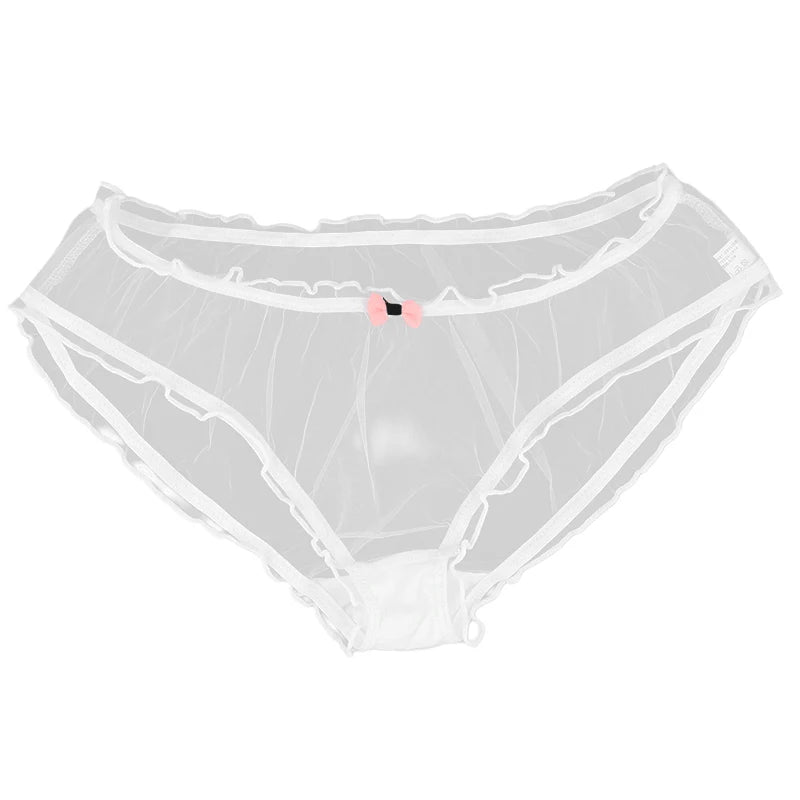 Lolita Mesh Panties Sexy Lace Briefs for Women Transparent Underwear Summer Bow Briefs Girl Low Waist Underpants Ruffle Lingerie