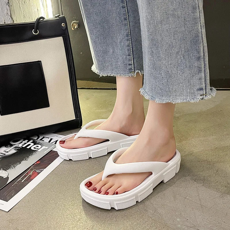 Thick Sole Wedges Flip Flops For Women 2025 Summer ClipPlatform Sandals Woman Non-slip Beach Slippers Girls Outdoor Slides