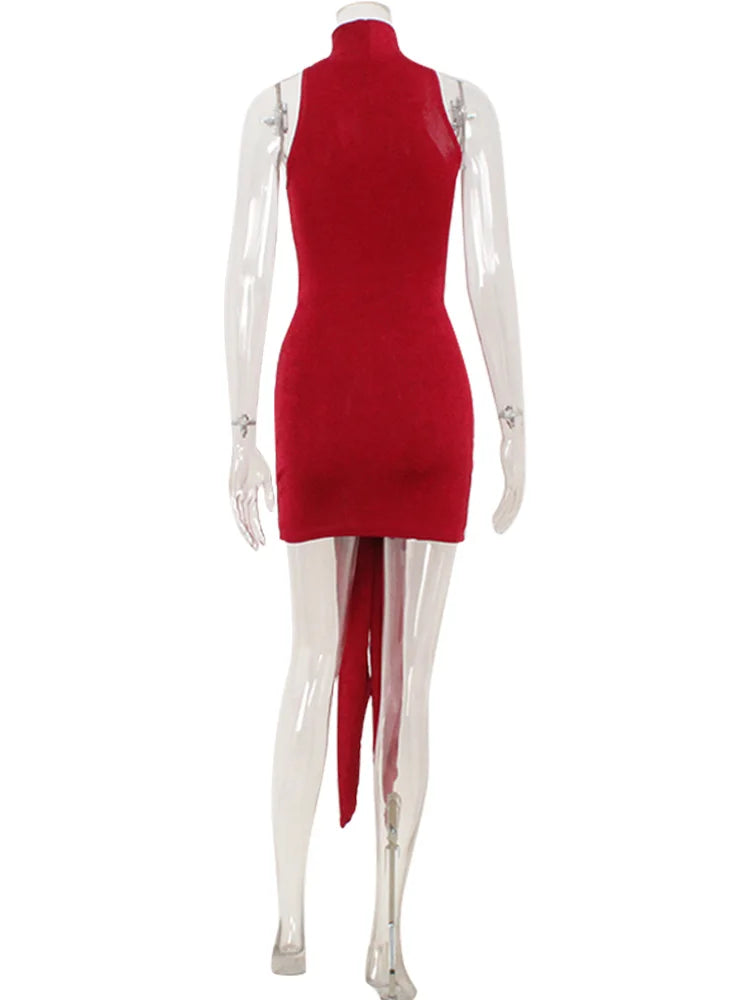 Ahagaga Fashion Women's Mini Dresses Solid Halter Turtleneck Sleeveless Sheath Slim Fit Bodycon Regular Causal Vestidos Robes