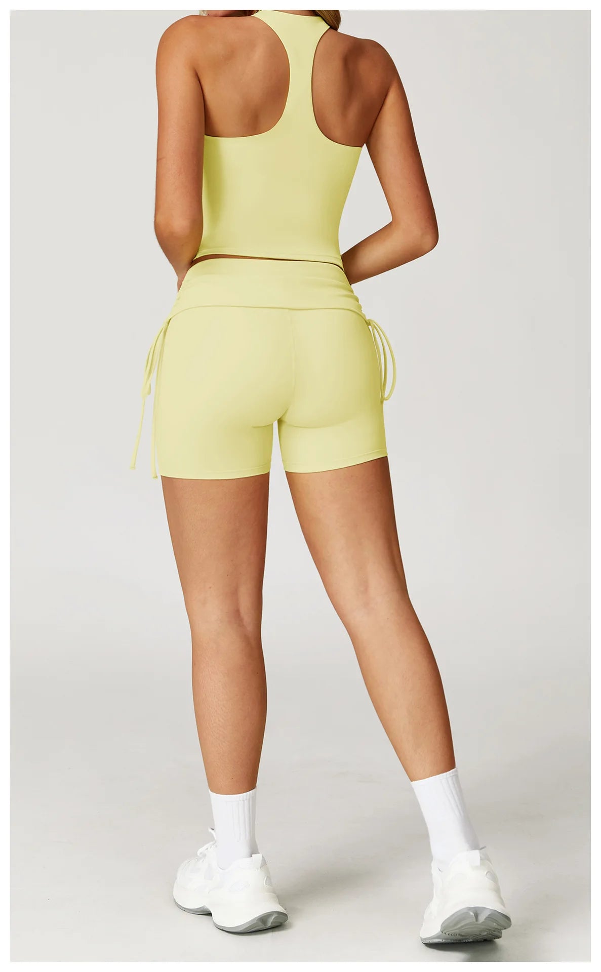 Women's Yoga Pants Summer Folding Drawstring High Waisted Nude Tight Sports Shorts Breathable Tummy Control Workout Leggings