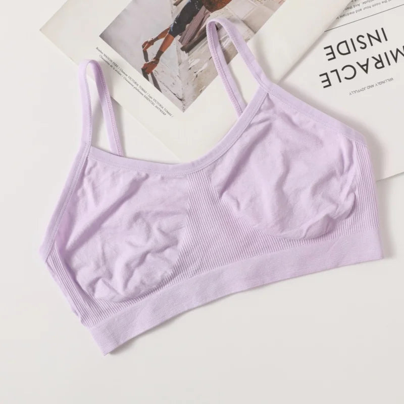Women Soft Ribbed Bra Knit Wireless Bralette No Pad Camisole Non-Adjustable Thin Strap Lingerie Everyday Lounge Intimates M-L