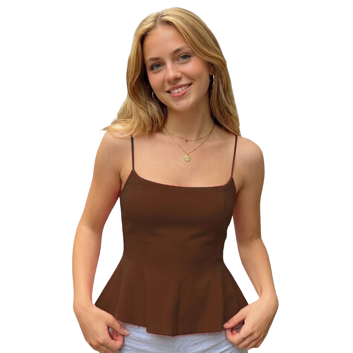 2026 Summer Women's Solid Color Vest Open Back Sleeveless Flared Hem Camisole Tank Tops Casual Retro Basic Cami