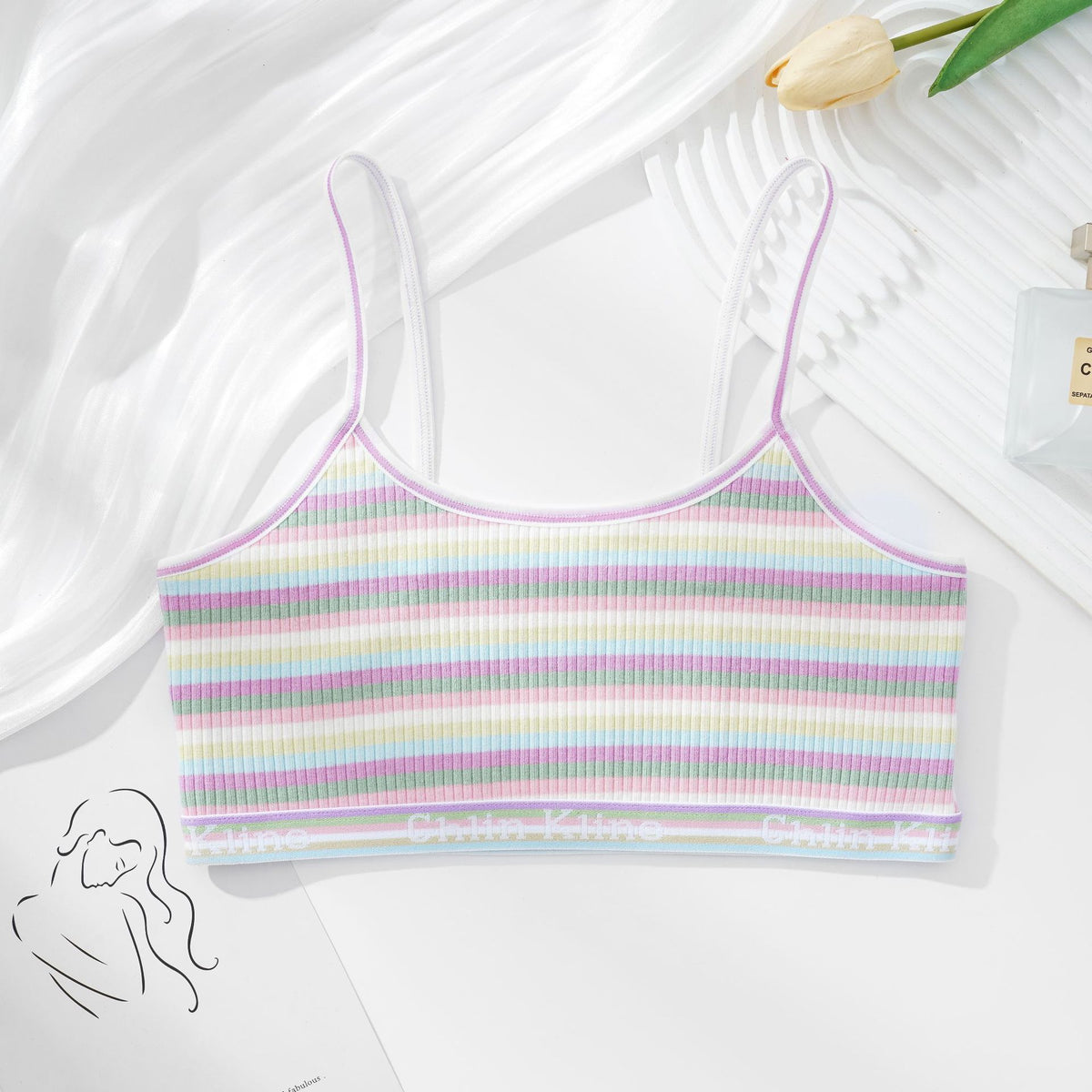 Women Non-wire Bras Female Cotton Bra Tops Striped Crop Top Small Breast Breathable Push Up Bra Comfort Girl Underwear