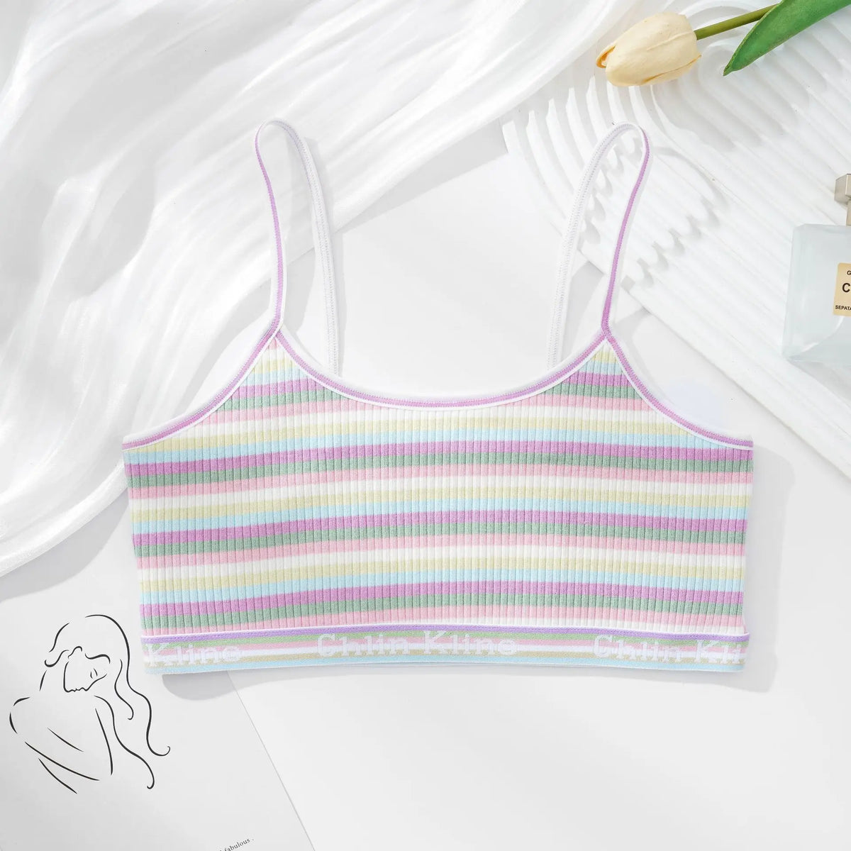 Women Non-wire Bras Female Cotton Bra Tops Striped Crop Top Small Breast Breathable Push Up Bra Comfort Girl Underwear