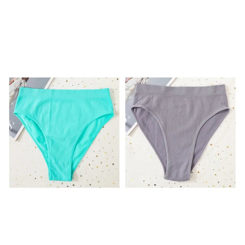 2Pcs/Set Seamless Panties High Waist Briefs Women High Leg Cut Panties Female Underpants Sexy Lingerie Solid Color Underwear S-L