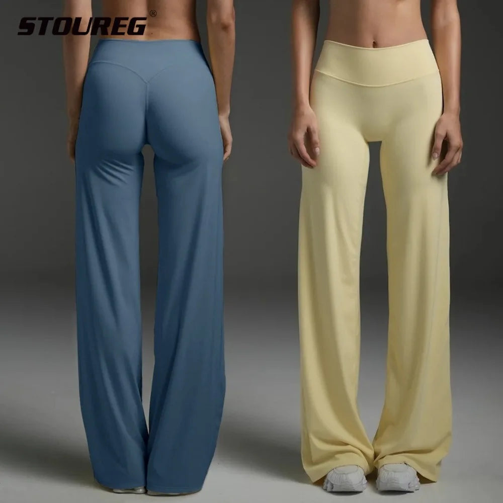STOUREG Straight Leg Bottoms Women's Mid-Waist Yoga Pants GYM Leggings Naked Feel Pilates Running Sports Trousers