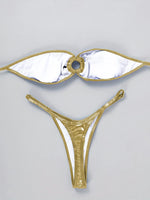 Sexy Bandeau Bikini 2025 Women Gold Black Metal Ring Linked Hollow Out Push Up Micro Swimsuit Shiny Bathing Suit Thong Swimwear
