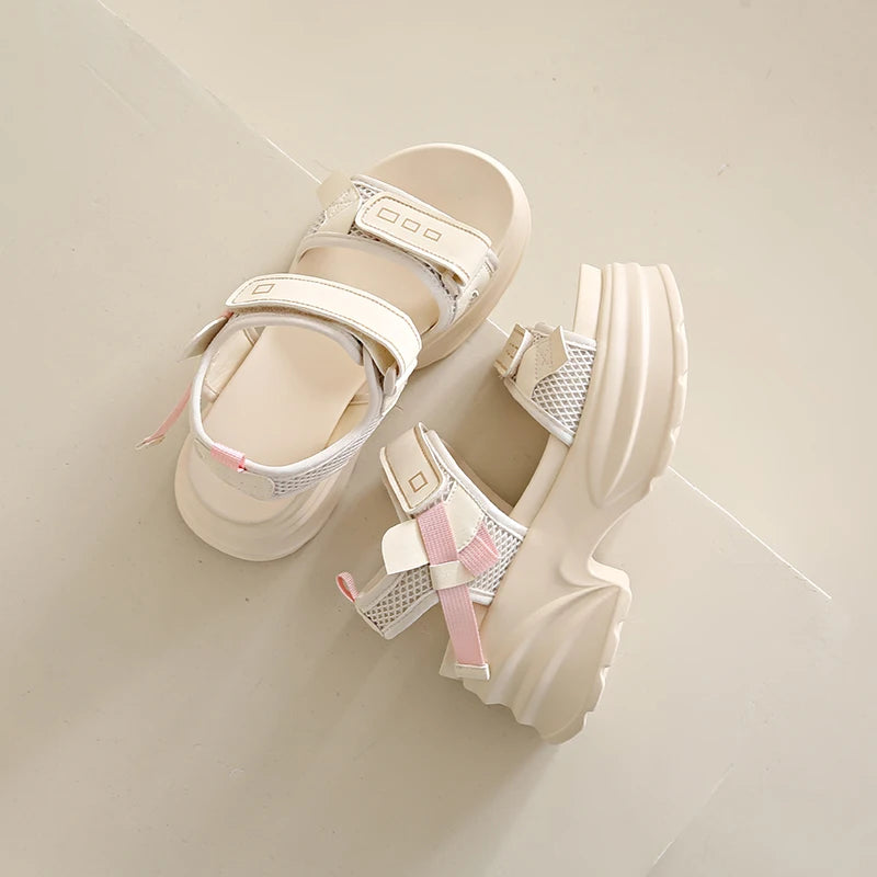 Silver Chunky Platform Sandals for Women Summer Wedge Heels Sport Sandals Woman Comfortable Thick Bottom Casual Sandles Female