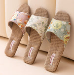 Breathable Indoor Linen Slippers For Women Men Home Floor Shoes Chinese Style Emrobidery Anti-slip Couples House Bedroom Slides