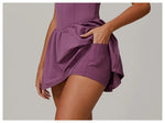 Women Front Zipper Tennis Dress Fake Two-piece Pieces Stand Up Collar Slim Fit Soft Sports Sets Fitness Pocket Skorts Yoga Suits