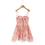 Vietnamese Blogger's Lace Trimmed Patchwork Hem Irregular Strap Dress For Women Waist-cinching Back-tie Short Dress Elegant 0M5S