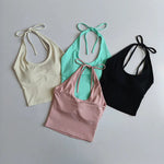 Women's Halter Neck Sports Bra Vest Slimming Tube Top for Yoga Gym Running Beautiful Back Sling Design One Cup Gathered Summer F