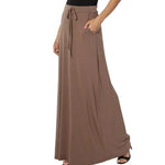 Women Maxi Skirt Adjustable Drawstring High-Waisted Solid Color Long Skirt with Pockets Casual Work Skirt Skirts for women
