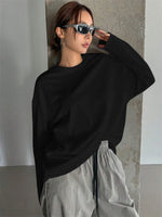 Women Basic Long Sleeve Loose O-neck T-shirt Autumn Winter Solid Color Tee Top Streetwear