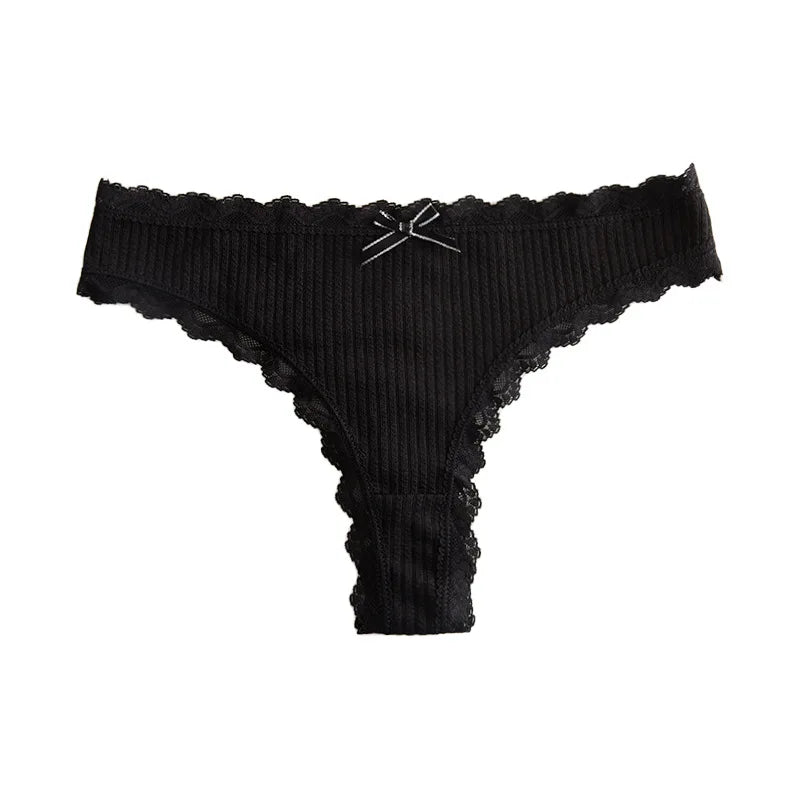 1pcs Plus Size Women's Low-Waist Thong Panty Cute Girl Style Seamless Bowknot Lace Panties Trim Lightweight Breathable Underwear