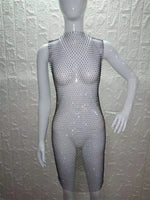 12 Colors New Sexy Mesh Diamond Crystal Turtleneck Dress Swimsuit Bikini Cover Up Nightclub Beach Cover Ups for Swimwear Women