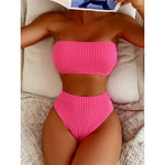 S - XL Bandeau Wrinkled Female Swimsuit High Waist Bikini Women Swimwear Two-Pieces Bikini Set Bather Bathing Suit Swim V5904