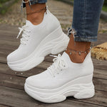 White Knitted Wedge Heels Sneakers Women Spring Autumn Breathable Chunky Platform Sneakers Woman Slip On Mesh Running Shoes 42