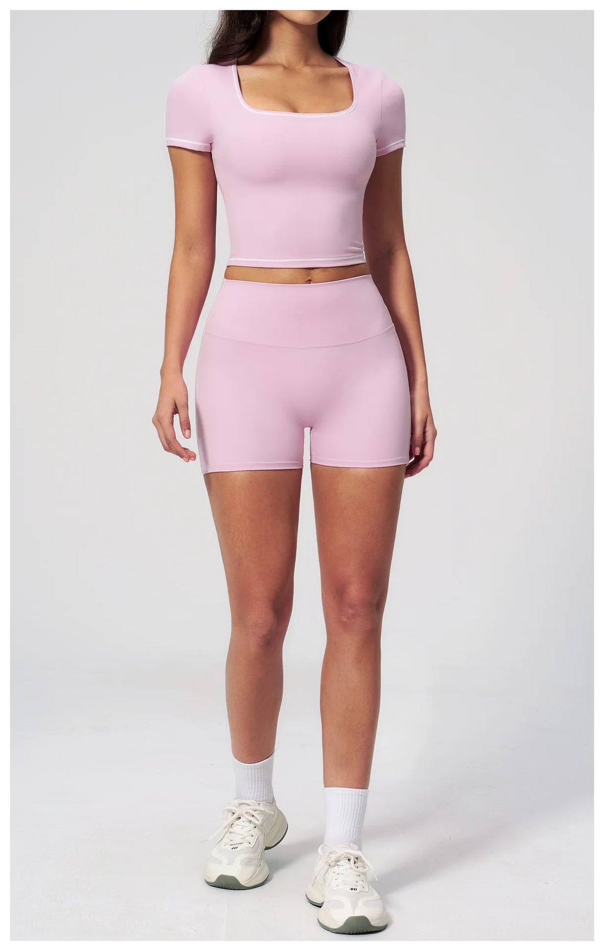 Speed Drying Tight Yoga Sets Women Color Contrast Short Sleeve Slim Sports Top High Waist Leggings Running Fitness Athletic Wear