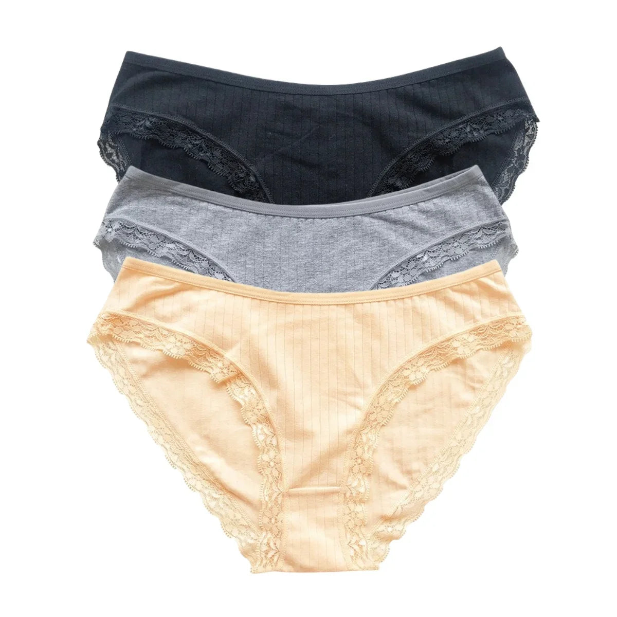 3Pcs/Set Women Lace Briefs Female Underpants Solid Color Pantys M-XL Soft Underwear Sexy Lingerie Intimates Cotton Panties