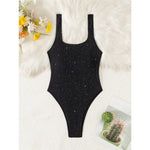 Glitter Sparkling Cut Out Backless One Piece Swimsuit Women Swimwear Female High Cut Leg Padded Bather Bathing Suit Swim V6493