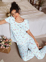 Women's Sleepwear New Loose Pajamas Floral Short-sleeved Trousers Loungewear Casual Wear Two-piece Set Pijamas Pyjamas Women