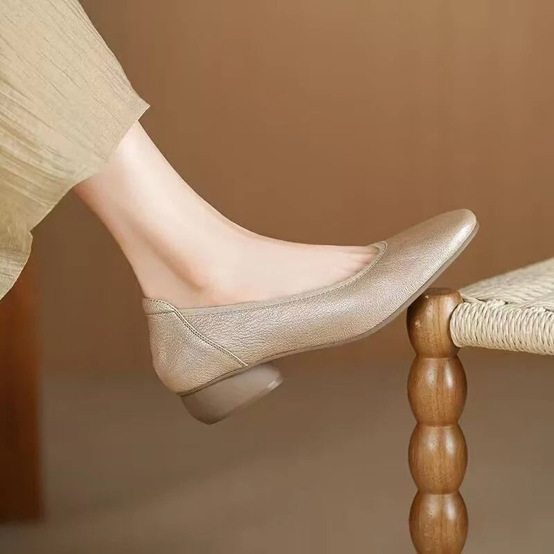 Comfortable Commuting Leather Shoes, French Style Shallow Low-Heel Single Shoes, Popular Women's 2026, Soft Sole Granny Shoes