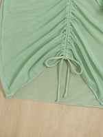 Long Sleeves Dress Bikini Set 2025 Women Neon Green Lace Up 3 Pieces Swimsuit Brazilian Bathing Suit Pleate Cover Up Swimwear