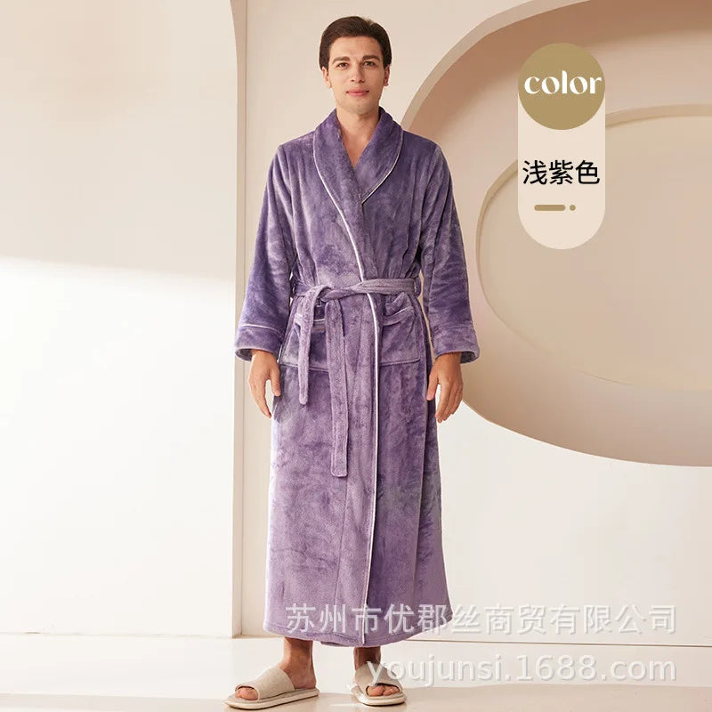 2026 Autumn Winter New Thick Coral Fleece Couple Bathrobe, Long Flannel Robe for Men Women Warm Home Pajamas Loungewear