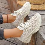 Spring Summer Breathable Mesh Sport Shoes Women Slip On Hollow Out Knitted Flats Shoes Woman Plus Size 43 Thick Sole Sneakers