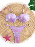 Snake Skin with Bra Cup Micro Thong Bikini Female Swimsuit Women Swimwear Two-pieces Bikini Set Bather Push Up Bathing Suit Swim