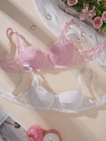 2Pcs Women's Sexy Bras Floral Lace Thin Push-Up Brassiere No Lining Cutout Breathable Underwear