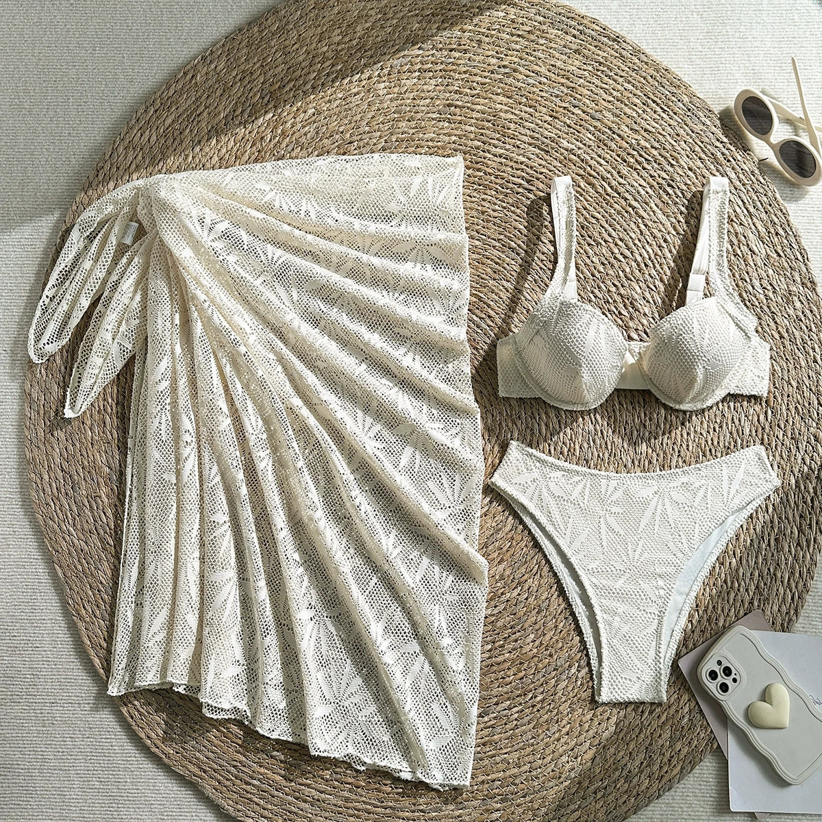 DEKA Halter Push UP Swimwear White Lace-up 3 Piece Skirt Bikini Set Women Tied Swimsuit Backless Beach Bathing Suit