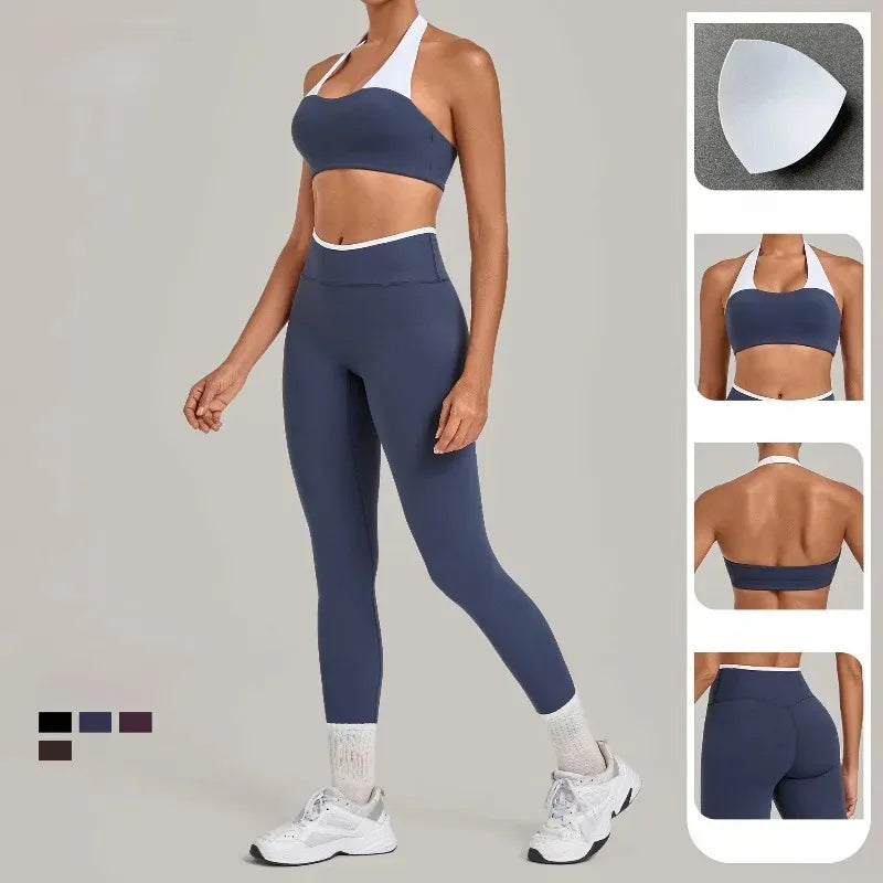 Women's Seamless Yoga Sets Sports Fitness Sleeveless Vest Hip-lifting Slim Fit Pants Suits Workout Gym Training Running Sets