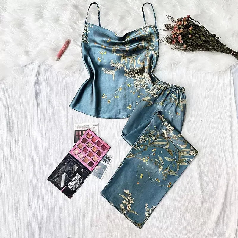 New women's sleepwear with exquisite printed home clothes vest and pants showcase romantic charm suitable for various occasions