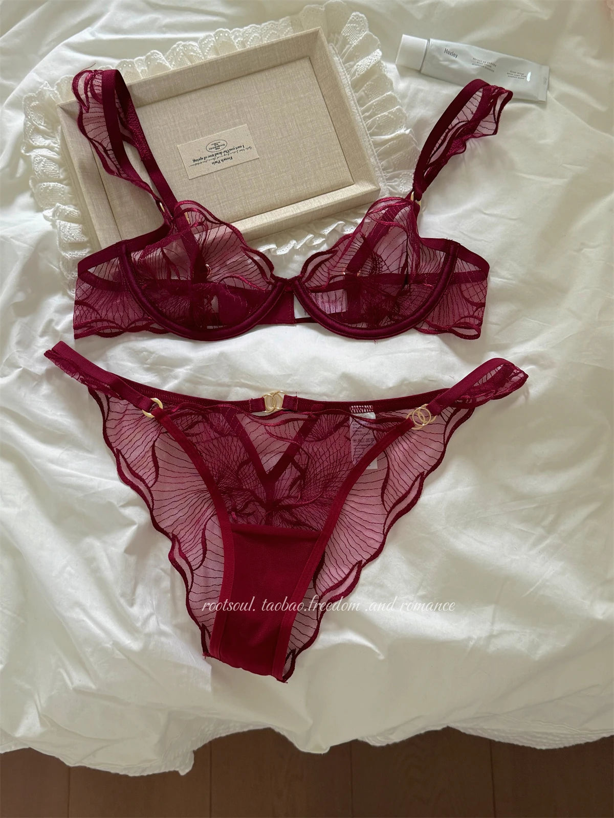 Summer French Flower Embroidery Bralette Beachwear Pure Desire Ultra Thin Light Support Wirefree Romantic Niche Set AU MOYISU