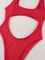 Sexy Hollow Out Thong Bikini 2026 Women Black Red Ribbed Backless Tummy Cut Out One Piece Swimsuit Beach Bathing Suit Swimwear