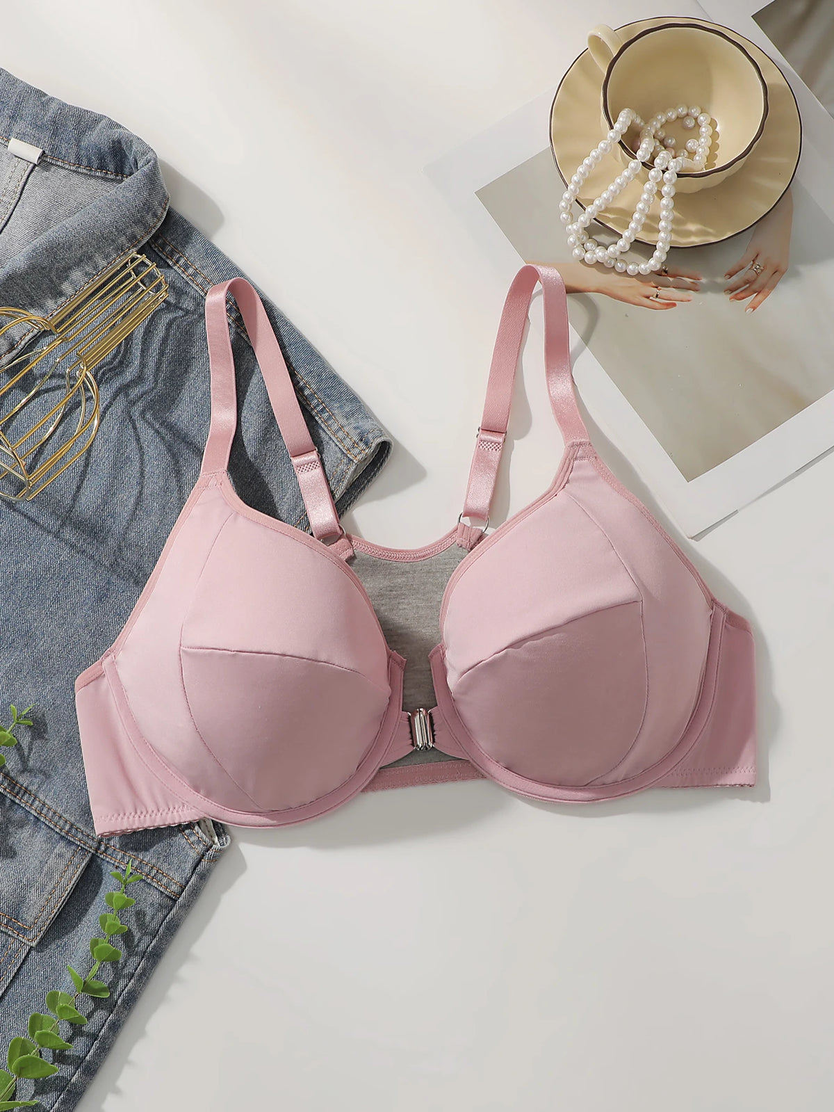 Plus size New Sweet Pink Front Button Underwear Sexy Gathering Large Size Underwear Easy to Wear and Take Off Lingerie MR3022