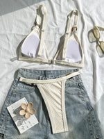 Splicing Ribbed High Cut Ring Mini Micro Bikini Women Swimwear Female Swimsuit Two-pieces Bikini Set Bathing Suit Swim Beachwear