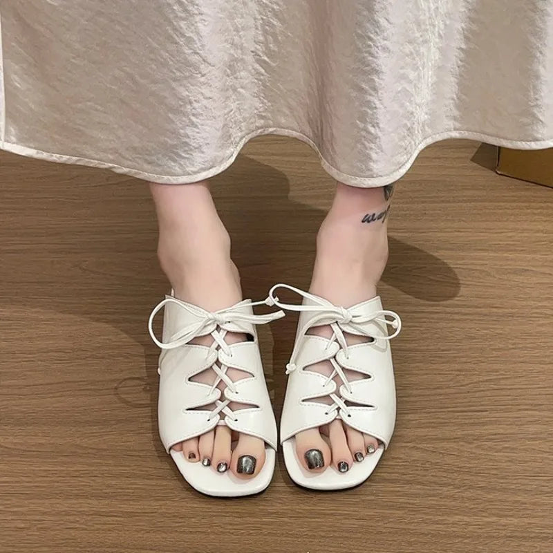 Fashion Crisscross Straps Women Slippers Summer Outdoor Casual Slippers Fashion Round Toe Ladies Shoes Novelty Solid Color Shoe