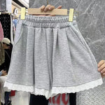 Women's New Losse Pants Grey New Summer Sexy Lace Shorts Fashion Pockets Versatile Casual Streetwear Female Elastic Waist Shorts