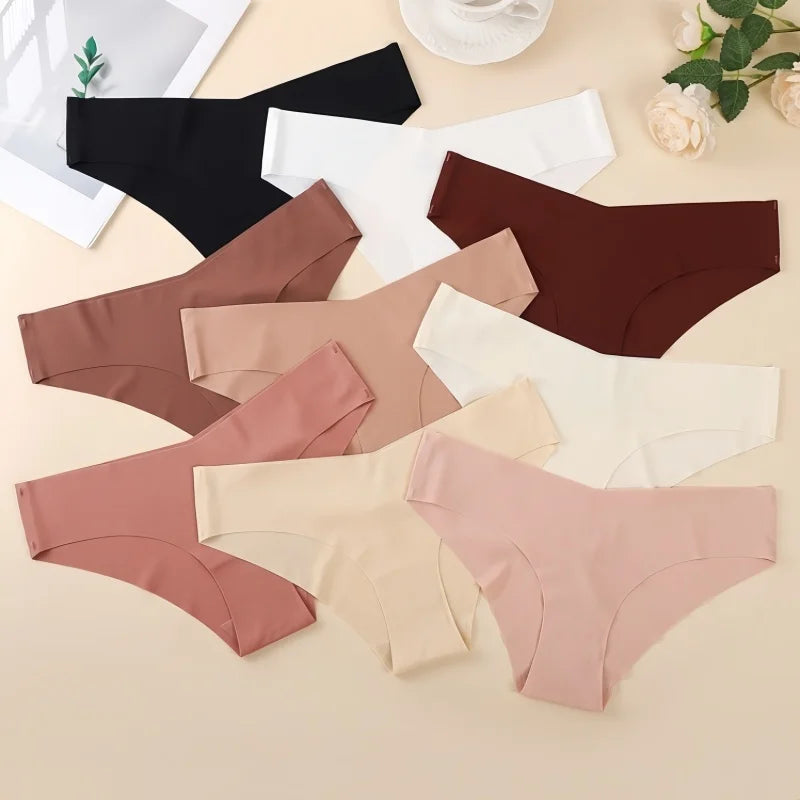 3Pcs/Set Women Seamless Low Rise Bikini Panties Ice Silk Fabric Briefs No Show Underpants Invisible Panties Sexy Lingerie XS-XL