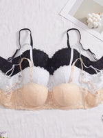 3 Pack Strapless Lace Women Bra Detachable Adjustable Strap Underwire Push Up Bra Support Everyday Ladies Bandeau Bra
