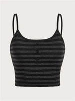 Goth Punk Striped Button Cami Top Women Summer Y2K Clothes Grunge High Street Sleeveless Spaghetti Strap Crop Top Streetwear