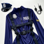 Women Police Cosplay Costumes Long Sleeve Zipper Romper with Harness Belt Halloween Role Play Outfit for Carnival Themed Events