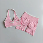 2pcs Women's Seamless Push-up Sports Vest Bra Set with High Elastic Hip Lifting Shorts for Running Aerobics Yoga