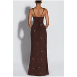 Women's Sequin Maxi Dress Burgundy Square Neck Sleeveless Bodycon Evening Gown Formal Party Prom Cocktail Mermaid Long Dresses